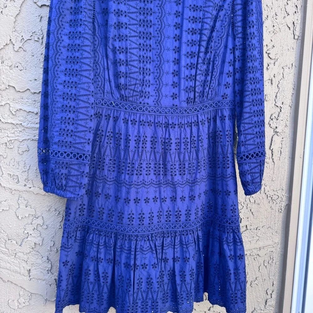 J.Crew navy blue eyelet long-sleeve flutter hem dress 100% cotton